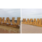 Les lettres en bois de la ville de Lacanau, avant et après la prestation en aérogommage de Eole aérogommage.