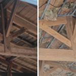 Une charpente, avant et après la prestation en aérogommage de Eole aérogommage.