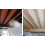 Une charpente, avant et après la prestation en aérogommage de Eole aérogommage.