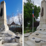 Un monument en pierre, avant et après la prestation en aérogommage de Eole aérogommage.