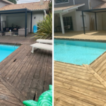 Une terrasse, avant et après la prestation en aérogommage de Eole aérogommage.